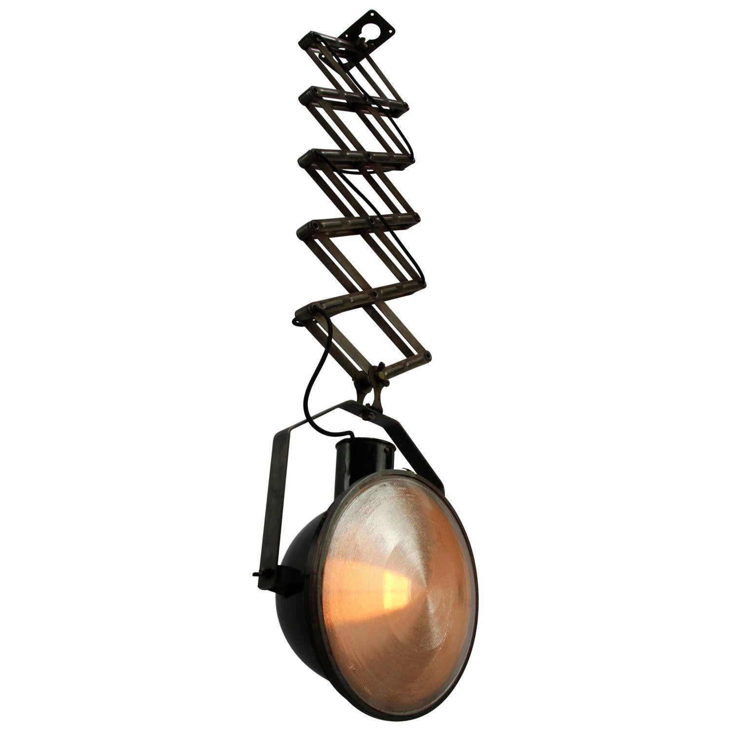 Black Enamel Vintage Industrial Metal Holophane Glass Scissor Light