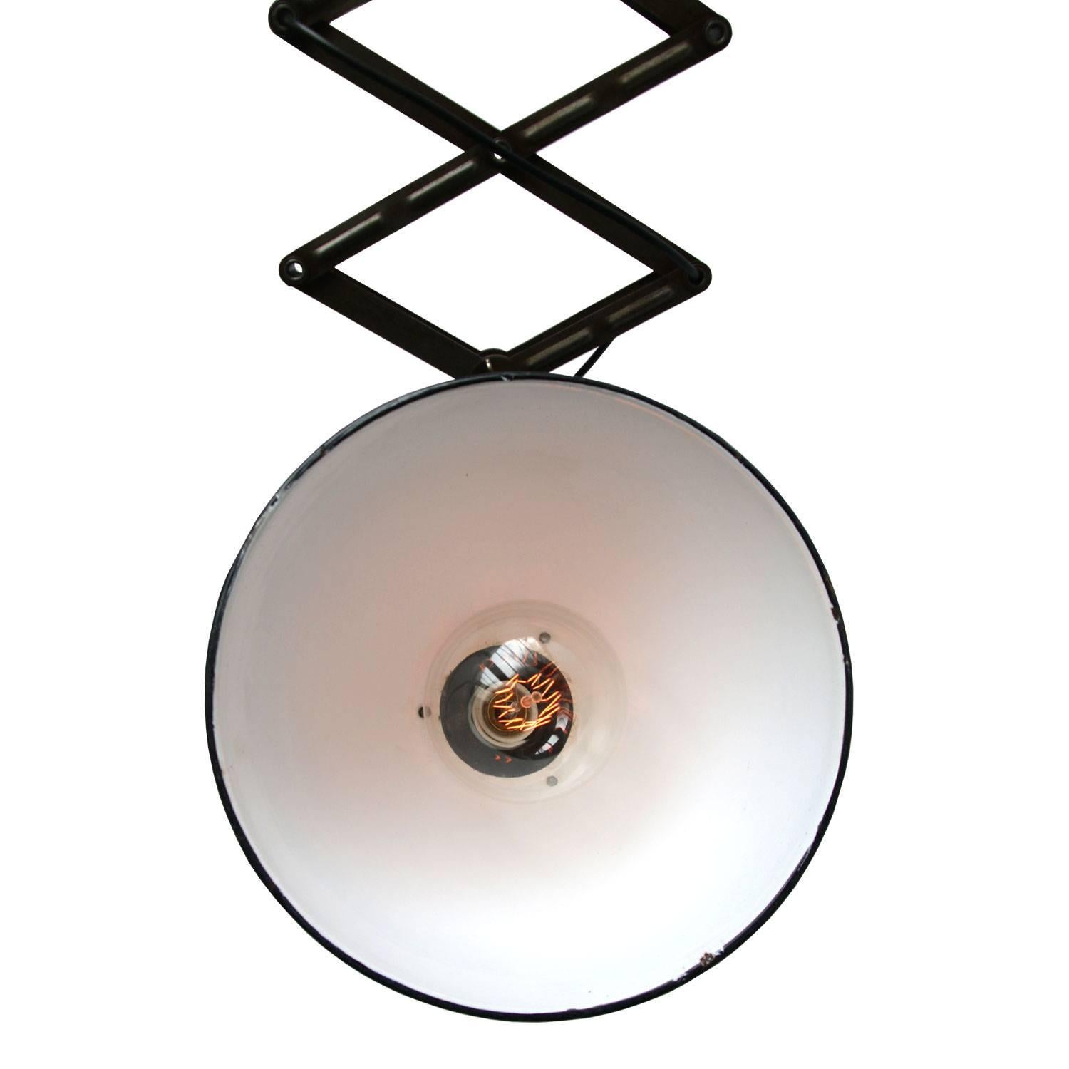 Dutch Black Enamel Vintage Industrial Metal Scissor Pendant Hanging Lamps For Sale