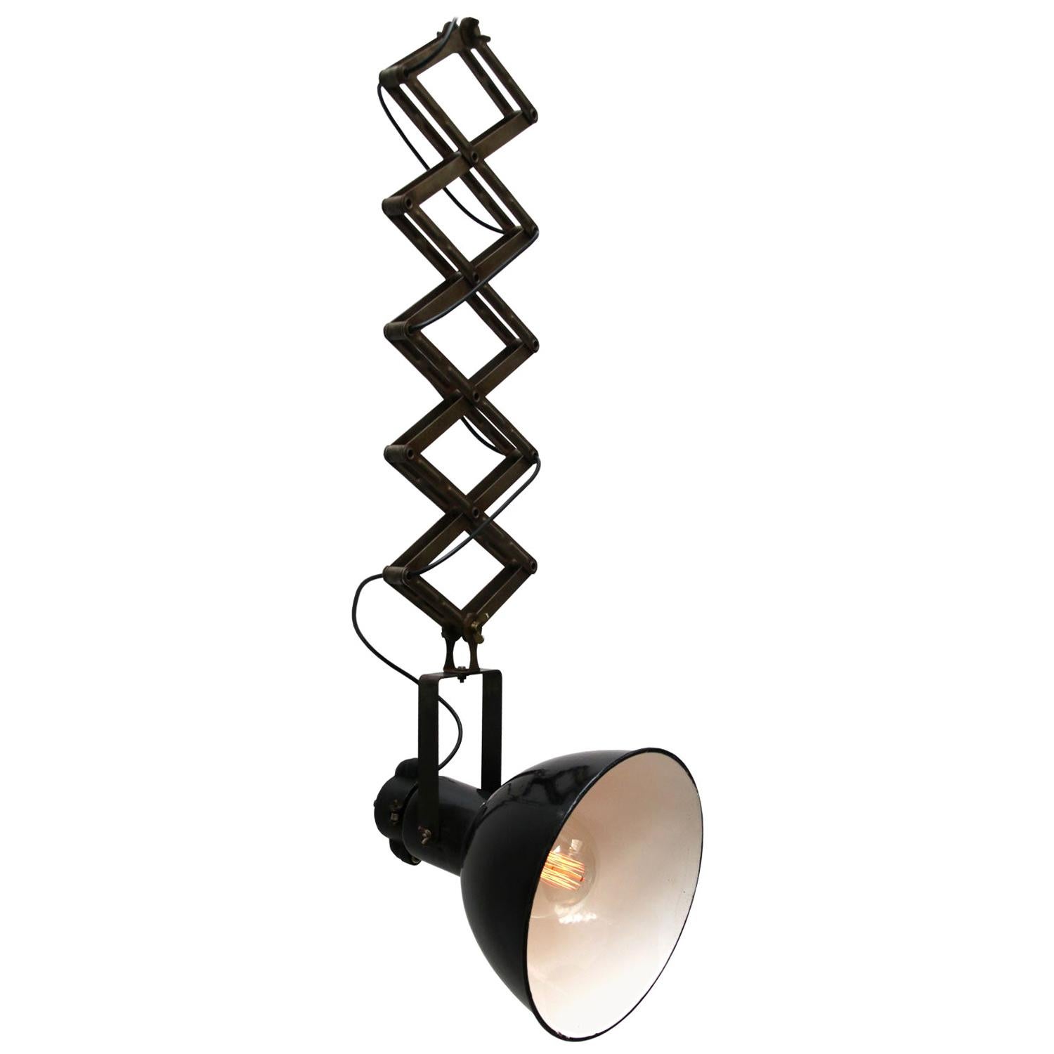 Lampe à ciseaux pendante en métal émaillé noir de style industriel vintage