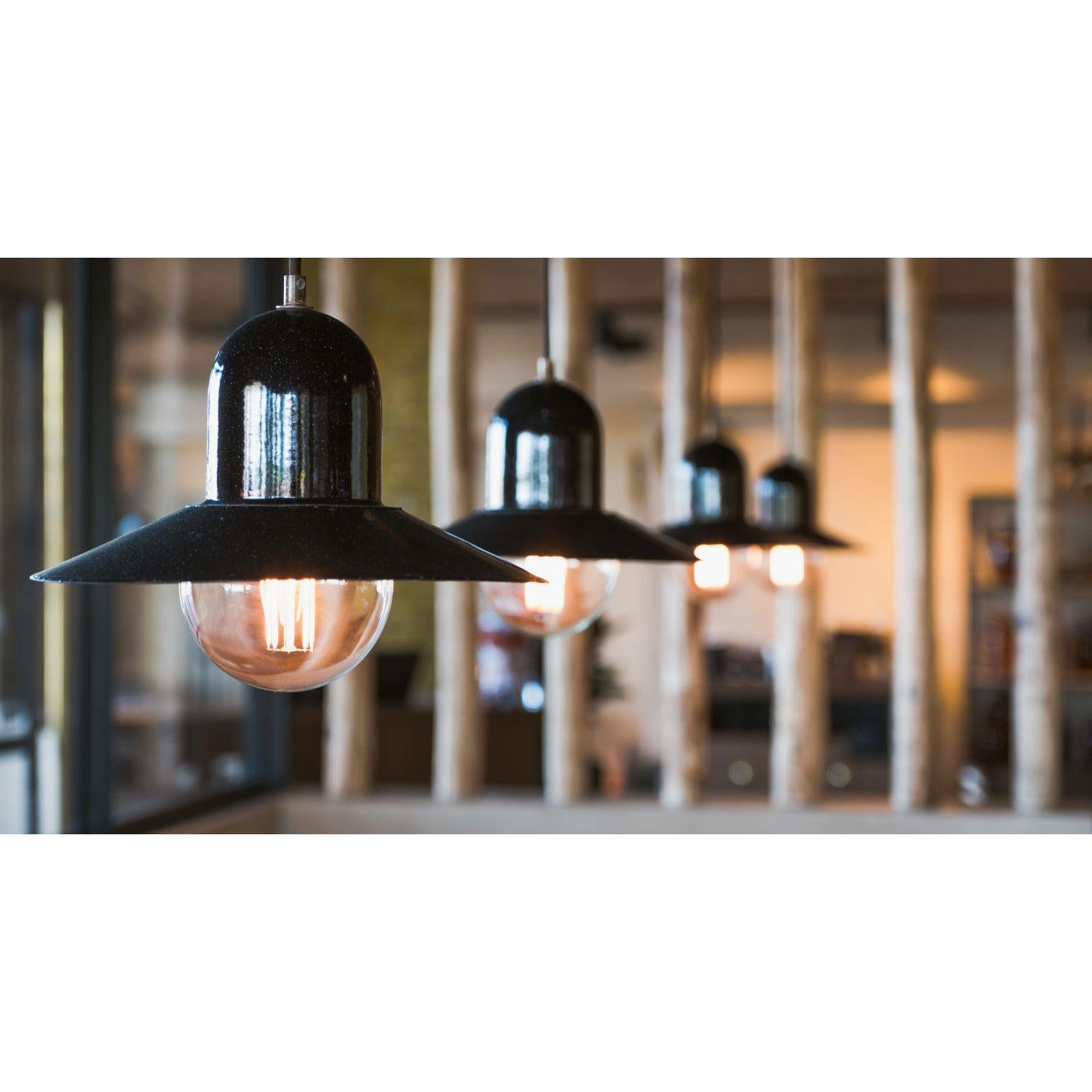 Black Enamel Vintage Industrial pendant Lamp 1950s  2