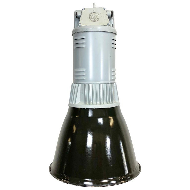 Black Enamel Vintage Industrial Pendant Lamp, 1960s For Sale