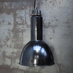Black Enamel Vintage Industrial Pendant Lights, 1920s