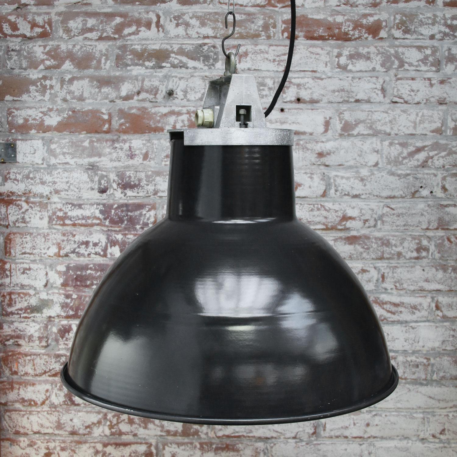 French Black Enamel Vintage Industrial Pendant Lights