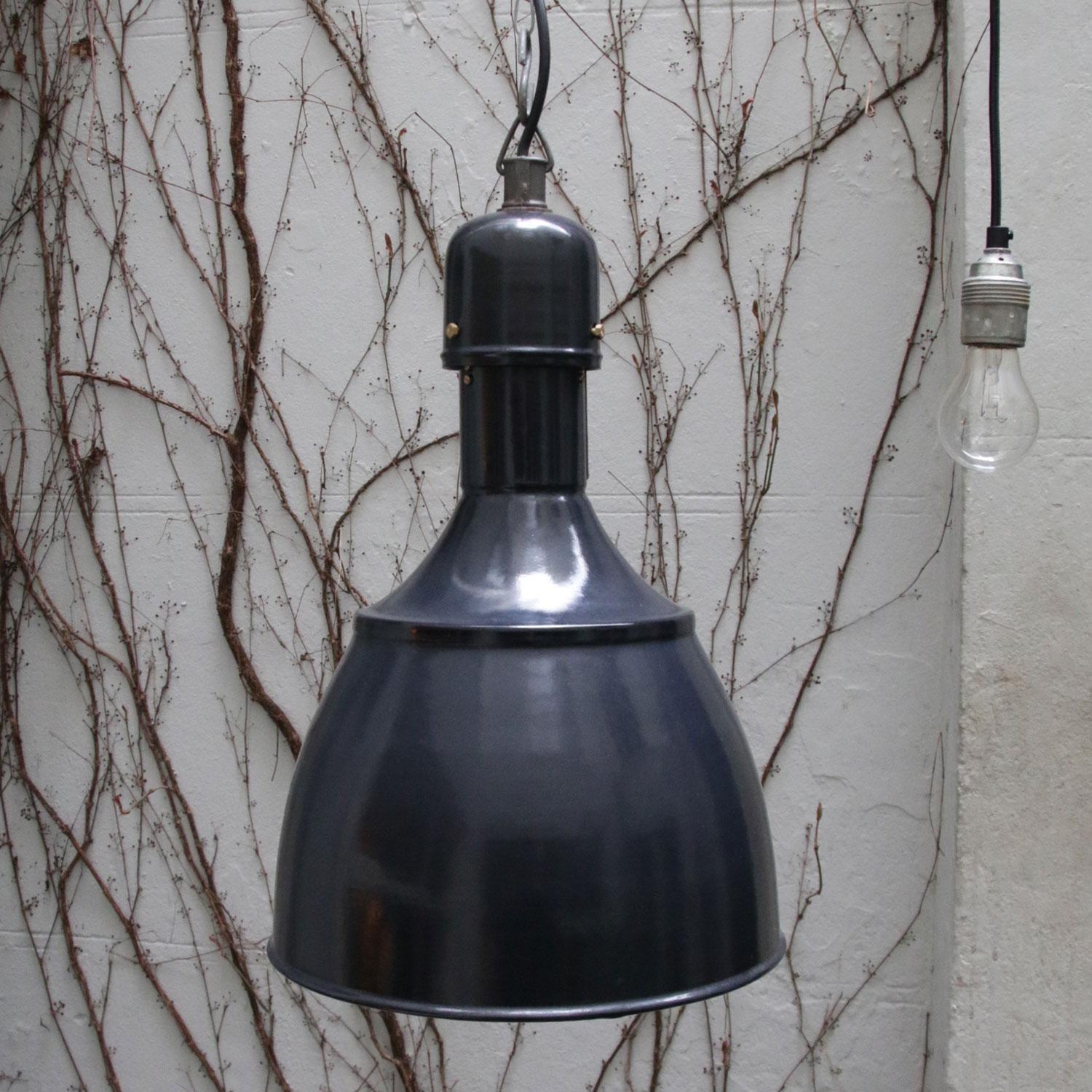 Black Enamel Vintage Industrial Pendants Hanging Lights NOS For Sale 1