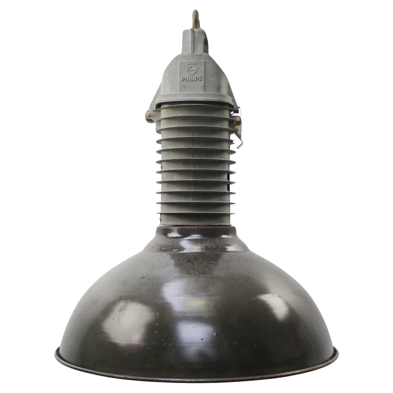 Black Enamel Vintage Industrial Philips Dutch Design Classic Pendant Lights For Sale
