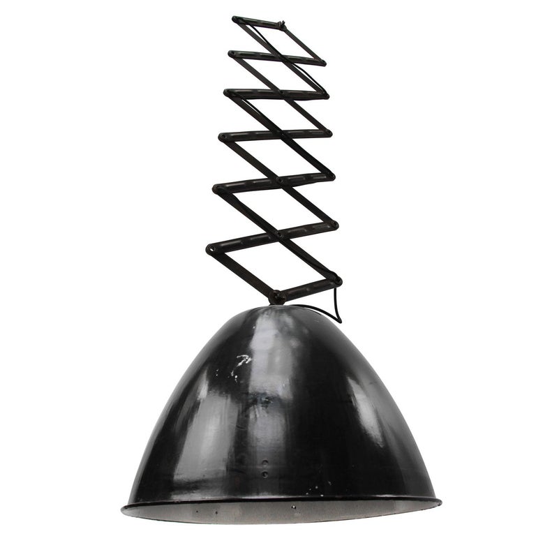 Czech Black Enamel Vintage Industrial Scissor Pendant Lights For Sale