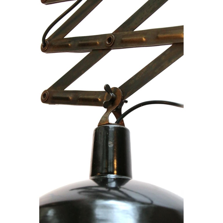 Hungarian Black Enamel Vintage Industrial Scissor Pendant Lights For Sale