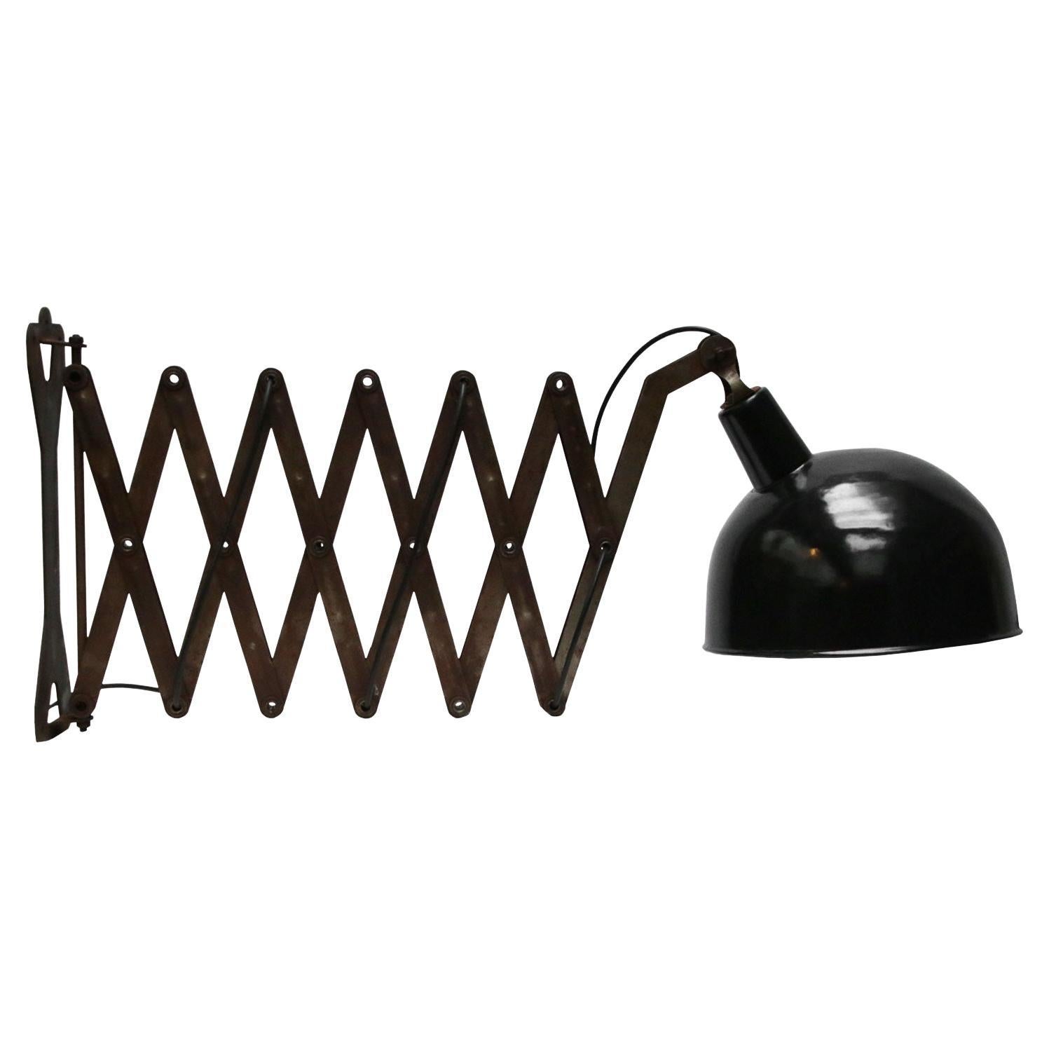 Black Enamel Vintage Industrial Scissor Wall Lamps XXL For Sale
