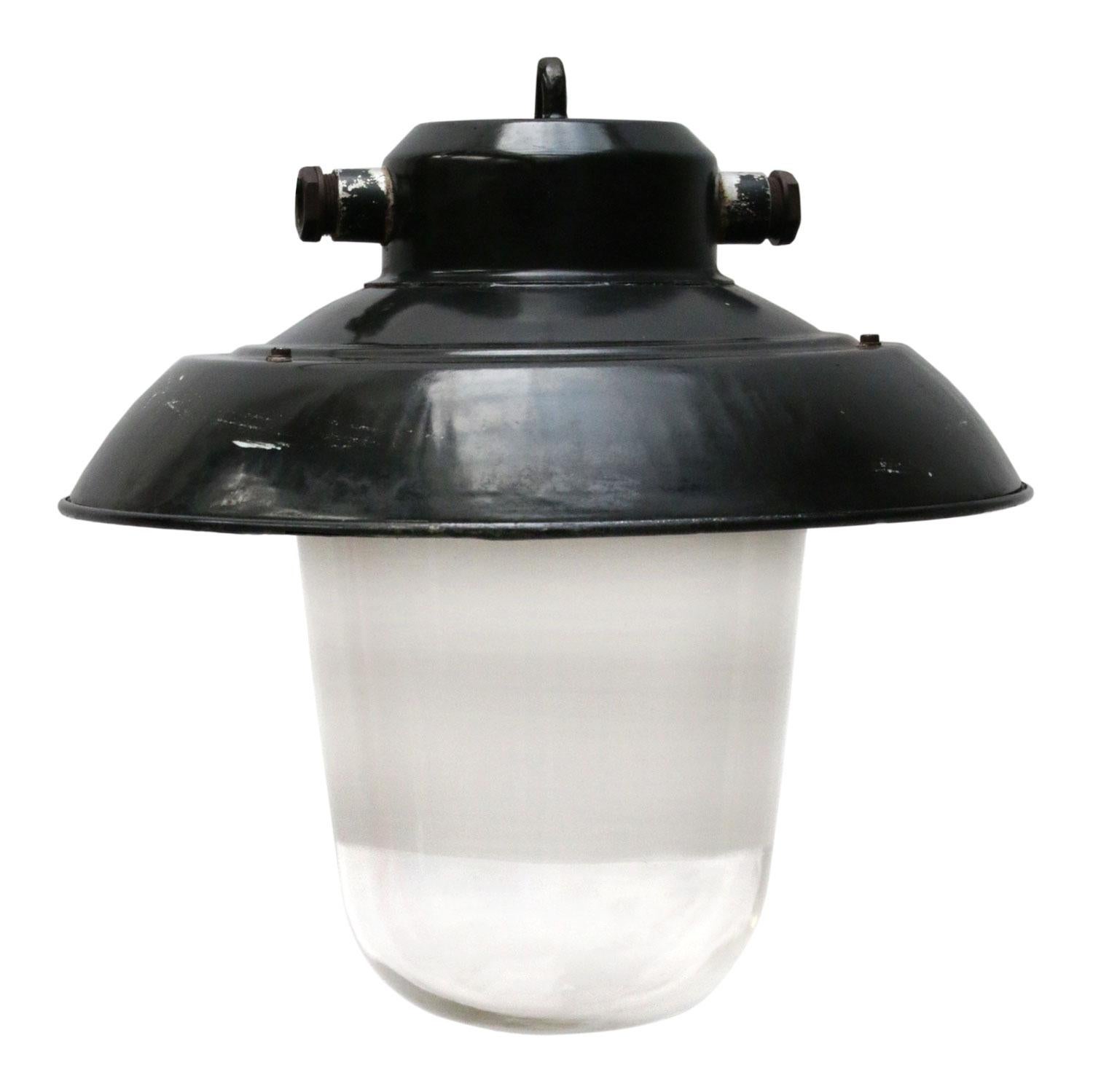 black enamel industrial pendant lamp
clear glass with mat stripe

Weight 3.0 kg / 6.6 lb. 

Priced per individual item. All lamps have been made suitable by international standards for incandescent light bulbs, energy-efficient and LED bulbs.