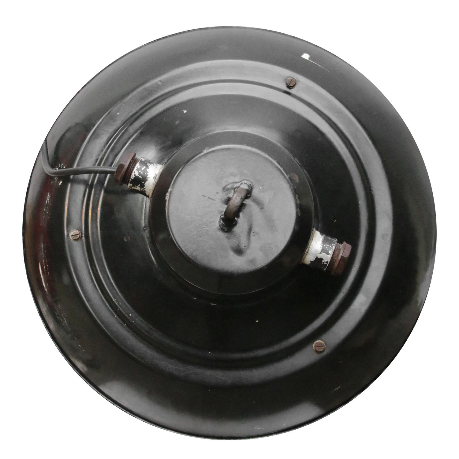 Black Enamel Vintage Industrial Semi Frosted Glass Pendant Lights In Good Condition For Sale In Amsterdam, NL