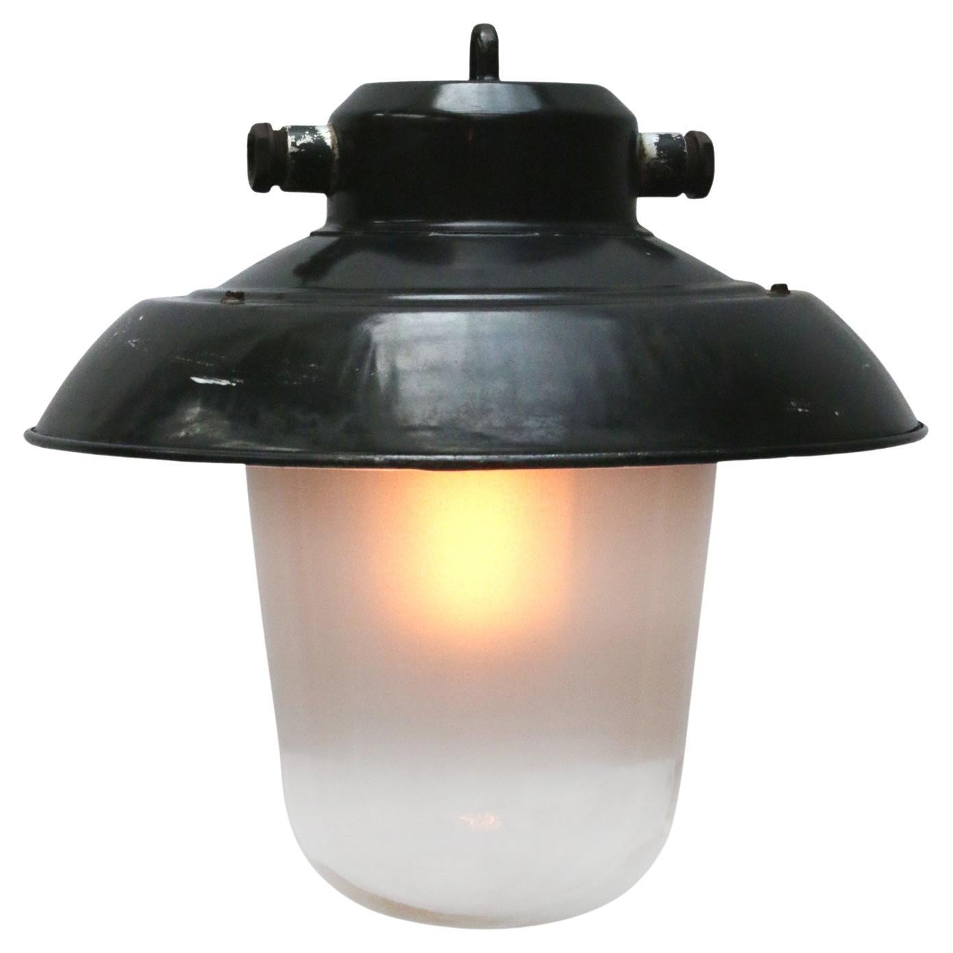 Lámparas Colgantes de Cristal Esmerilado Vintage Industrial Negro Esmaltado
