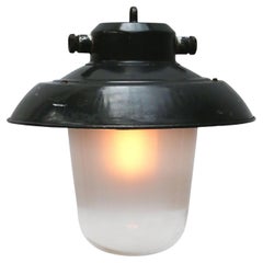 Lámparas Colgantes de Cristal Esmerilado Vintage Industrial Negro Esmaltado