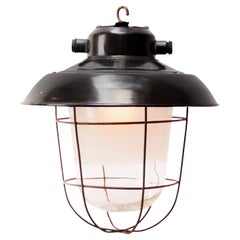 Lámparas Colgantes de Cristal Esmerilado Vintage Industrial Negro Esmaltado