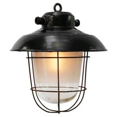 Black Enamel Vintage Industrial Semi Frosted Pendant Lights