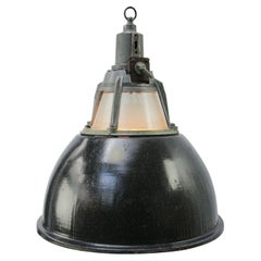 Black Enamel Vintage Industrial Striped Glass Pendant Light