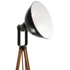 Black Enamel Vintage Industrial Wooden Tripod Spot Light Floor Lamp