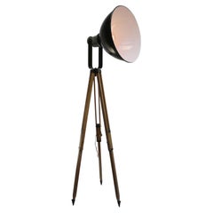 Black Enamel Vintage Industrial Wooden Tripod Spot Light Floor Lamp
