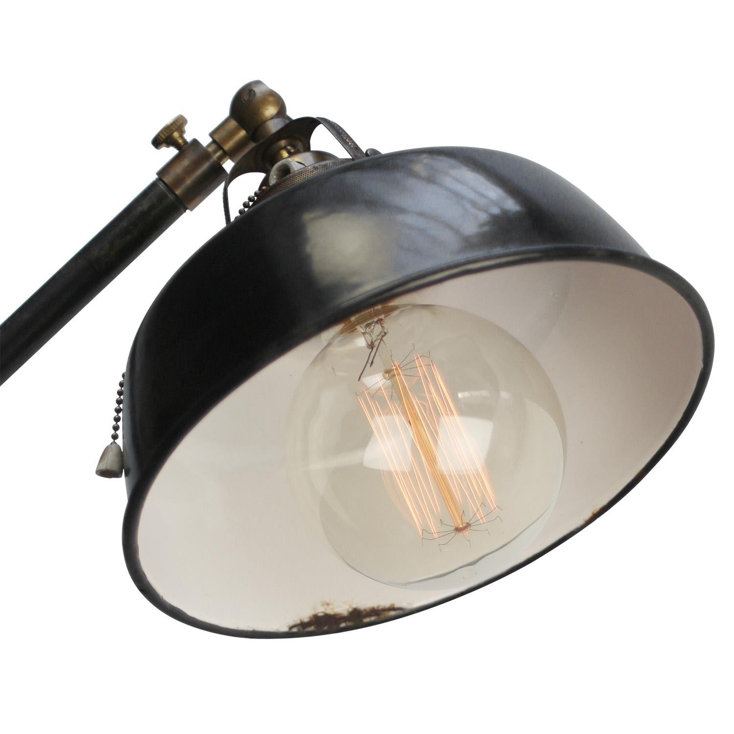 Industrial Black Enamel Vintage Iron & Brass Workshop Floor Lamp For Sale