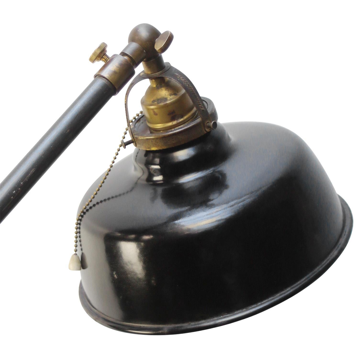 Dutch Black Enamel Vintage Iron & Brass Workshop Floor Lamp For Sale
