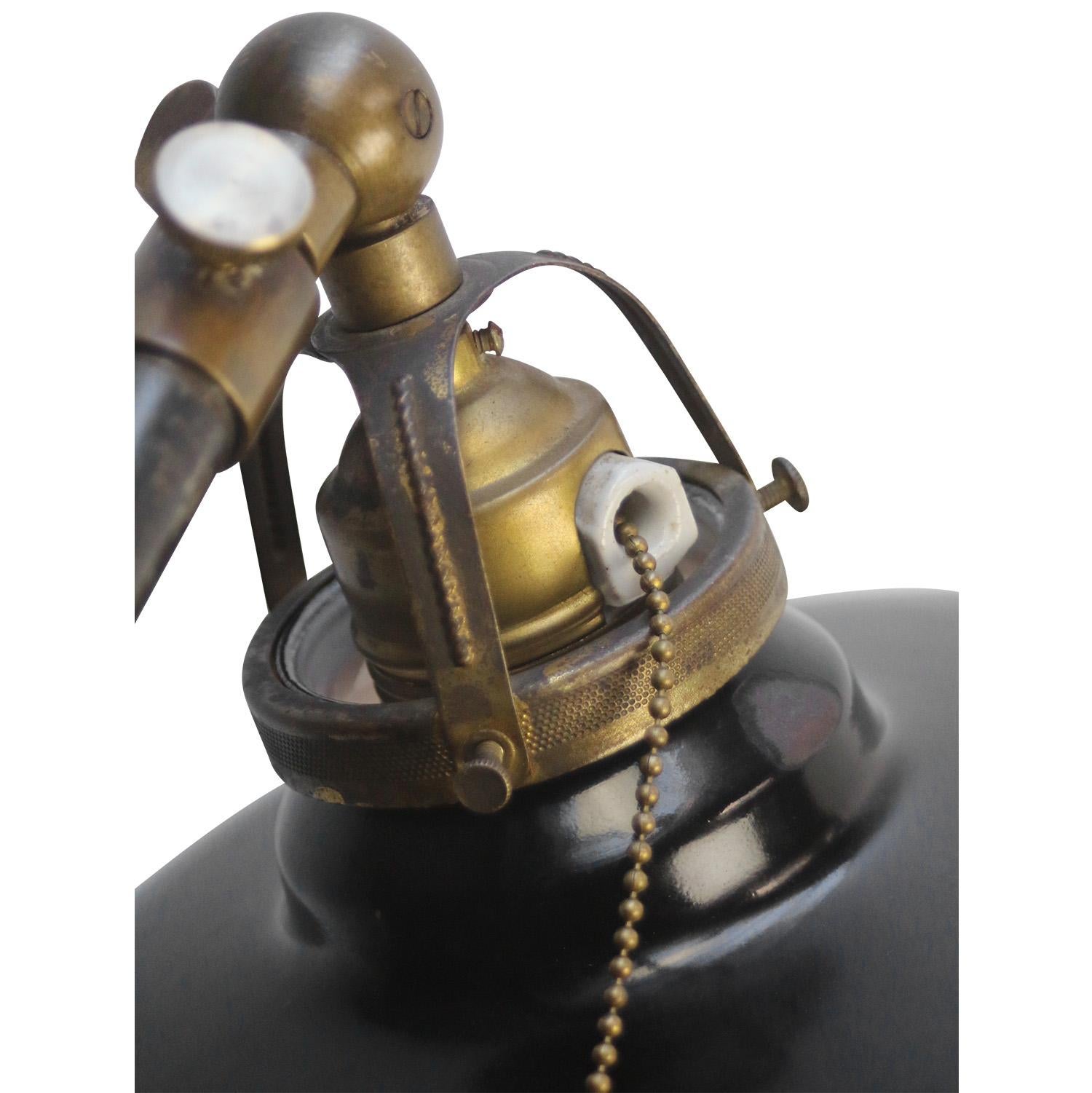 Cast Black Enamel Vintage Iron & Brass Workshop Floor Lamp For Sale