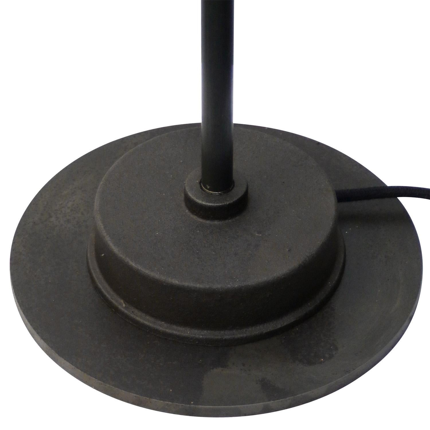 20th Century Black Enamel Vintage Iron & Brass Workshop Floor Lamp For Sale