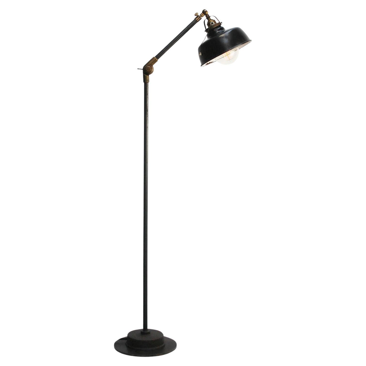 Black Enamel Vintage Iron & Brass Workshop Floor Lamp