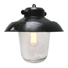 Black Enamel Vintage Industrial Clear Glass Pendant Lights (3x)