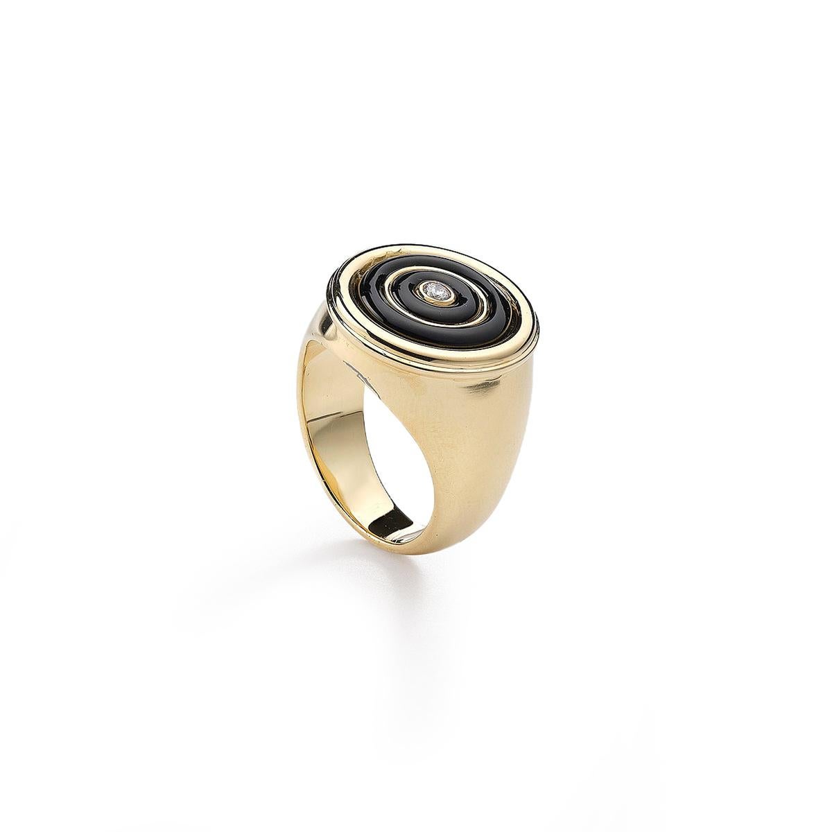 Contemporary Black Enamel with Diamond Gold Ring For Sale