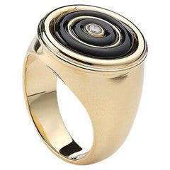 Black Enamel with Diamond Gold Ring