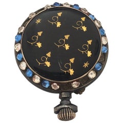 Antique Black Enamel with Gold Vine Inlaid Gemstones Around the Bessel Fob Watch