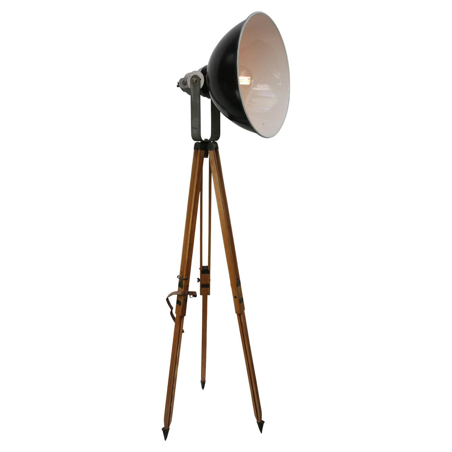 Black Enamel Wooden Vintage Industrial Spot Light Floor Lamp For Sale