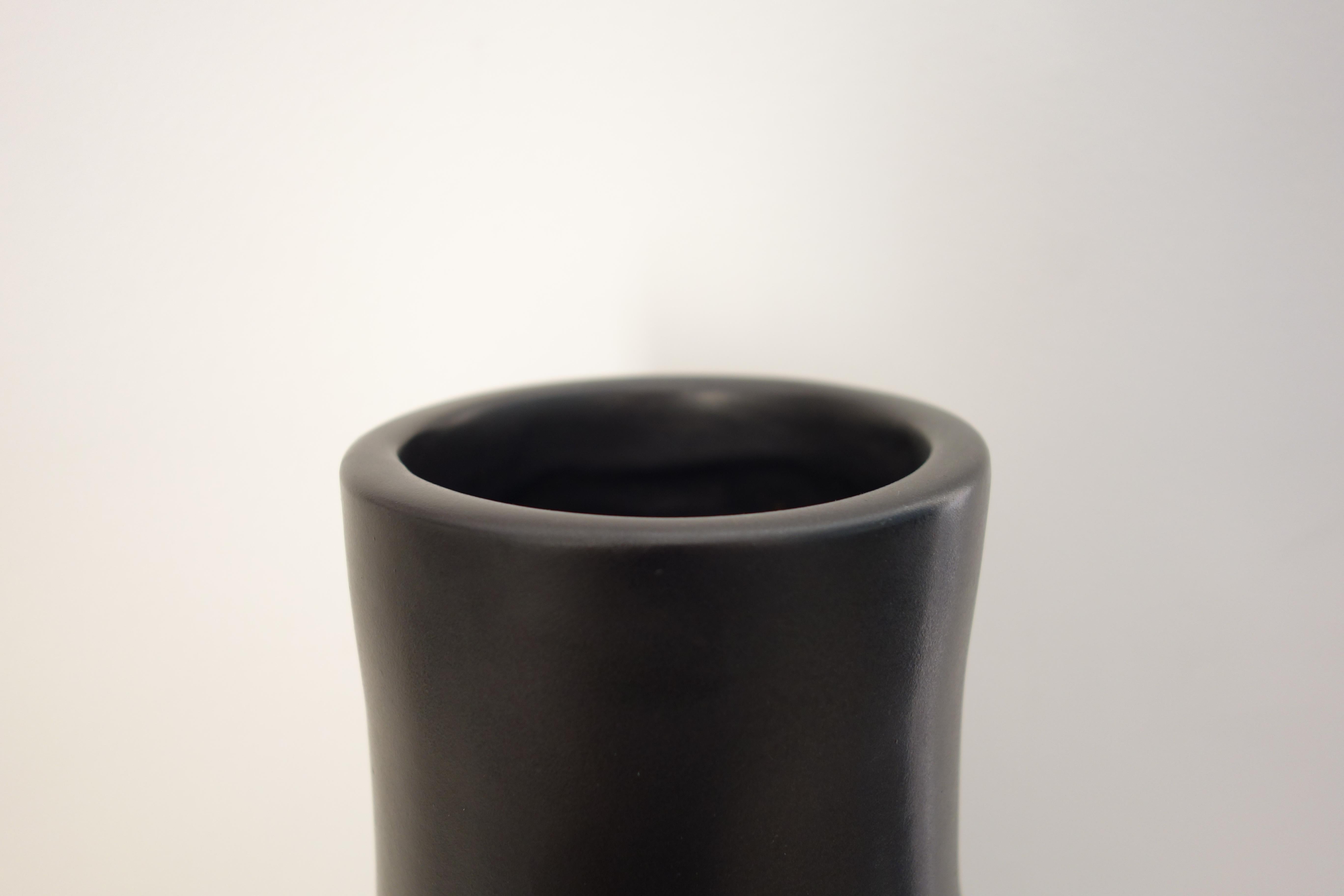 French Black Enameled Ceramic Vase by Georges Jouve, circa 1950
