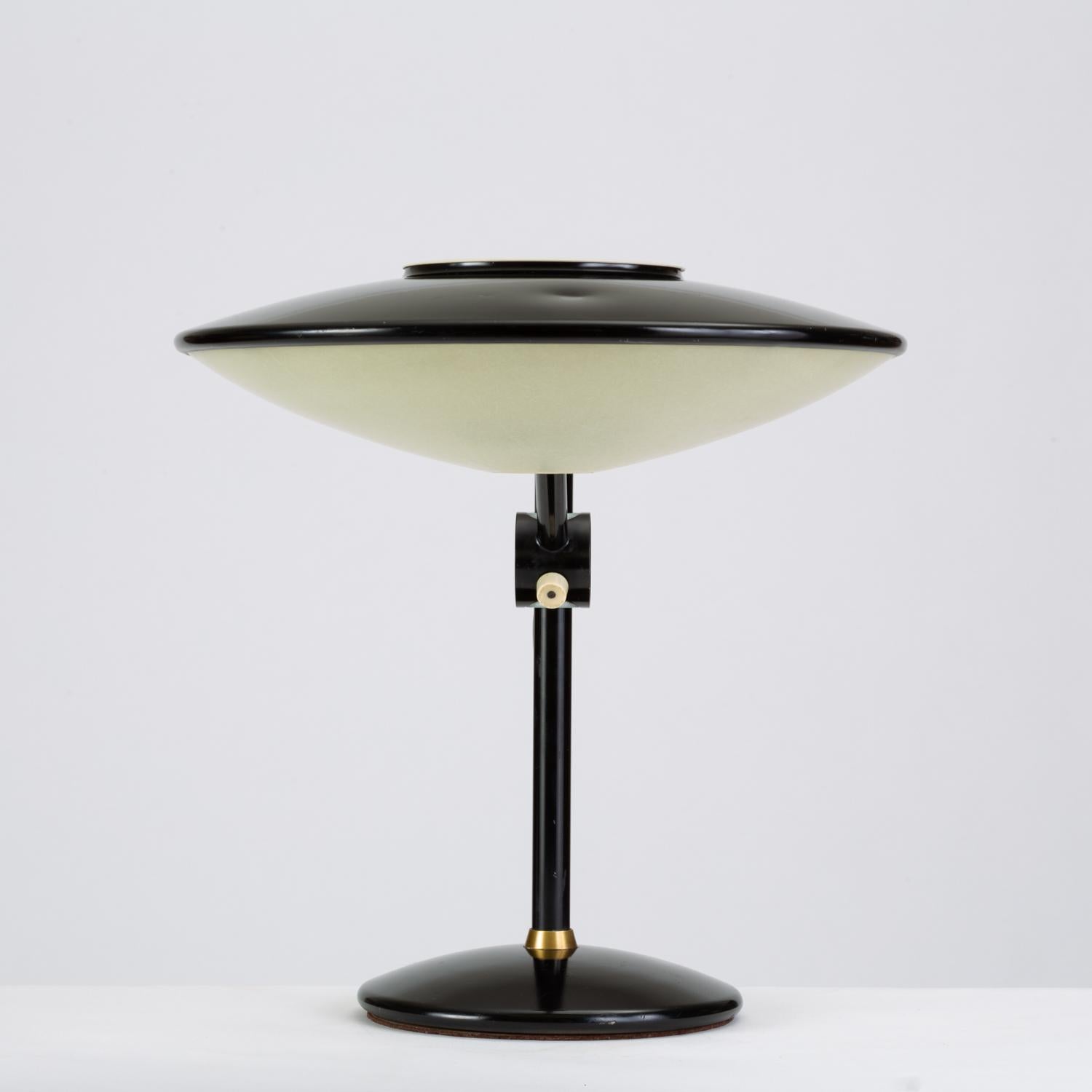 Mid-Century Modern Black-Enameled Desk Lamp with Brass Accents by Dazor