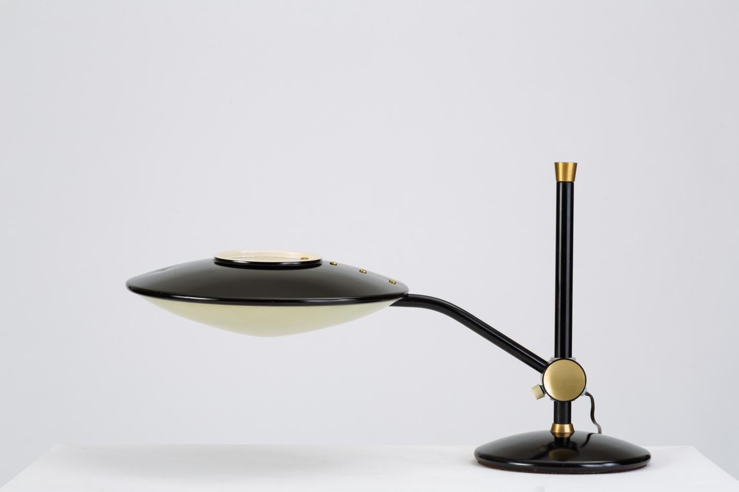 20th Century Black-Enameled Desk Lamp with Brass Accents by Dazor
