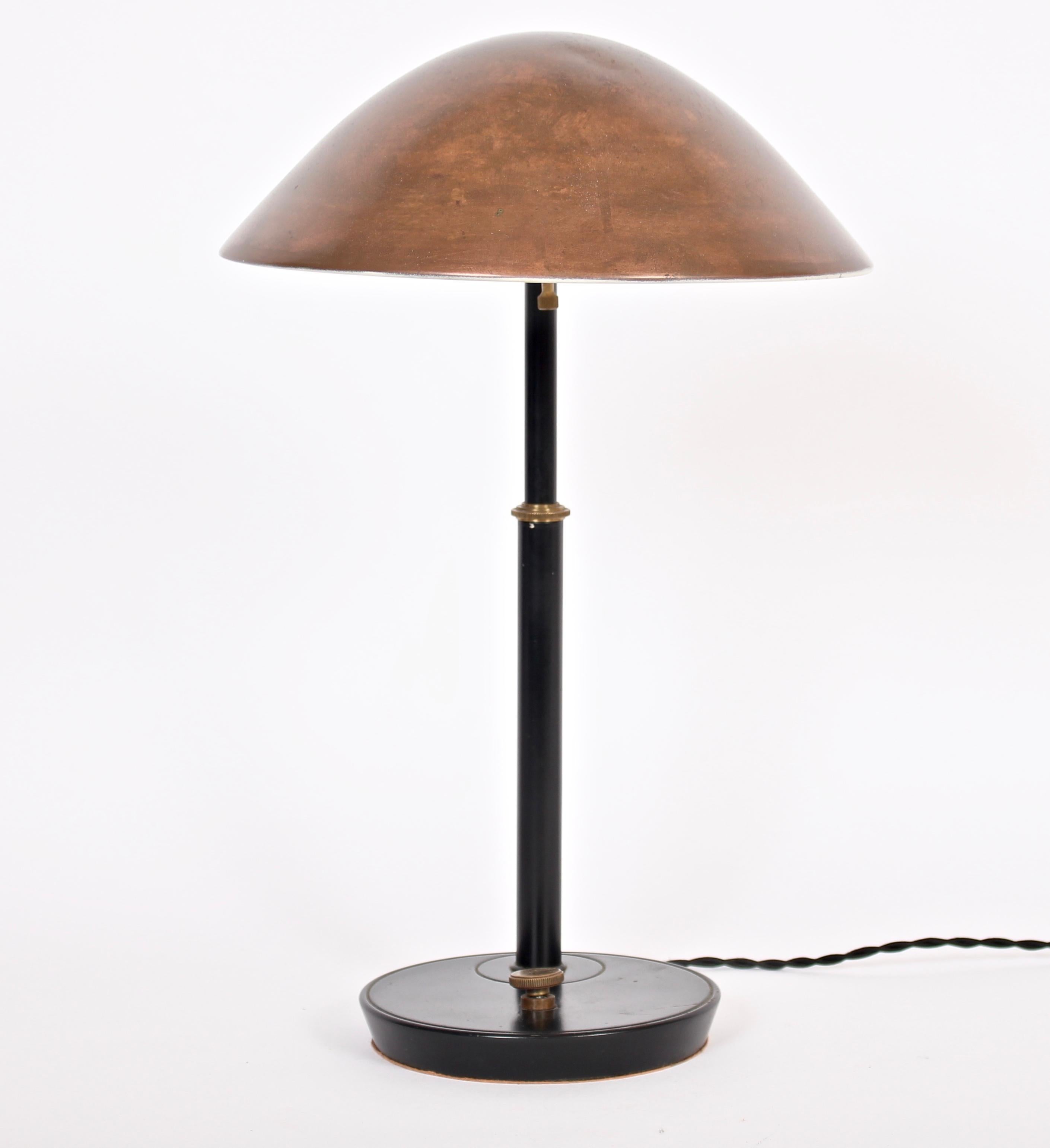 Mid-Century Modern Black Enameled Desk Lamp with Copper Shade, circa 1950