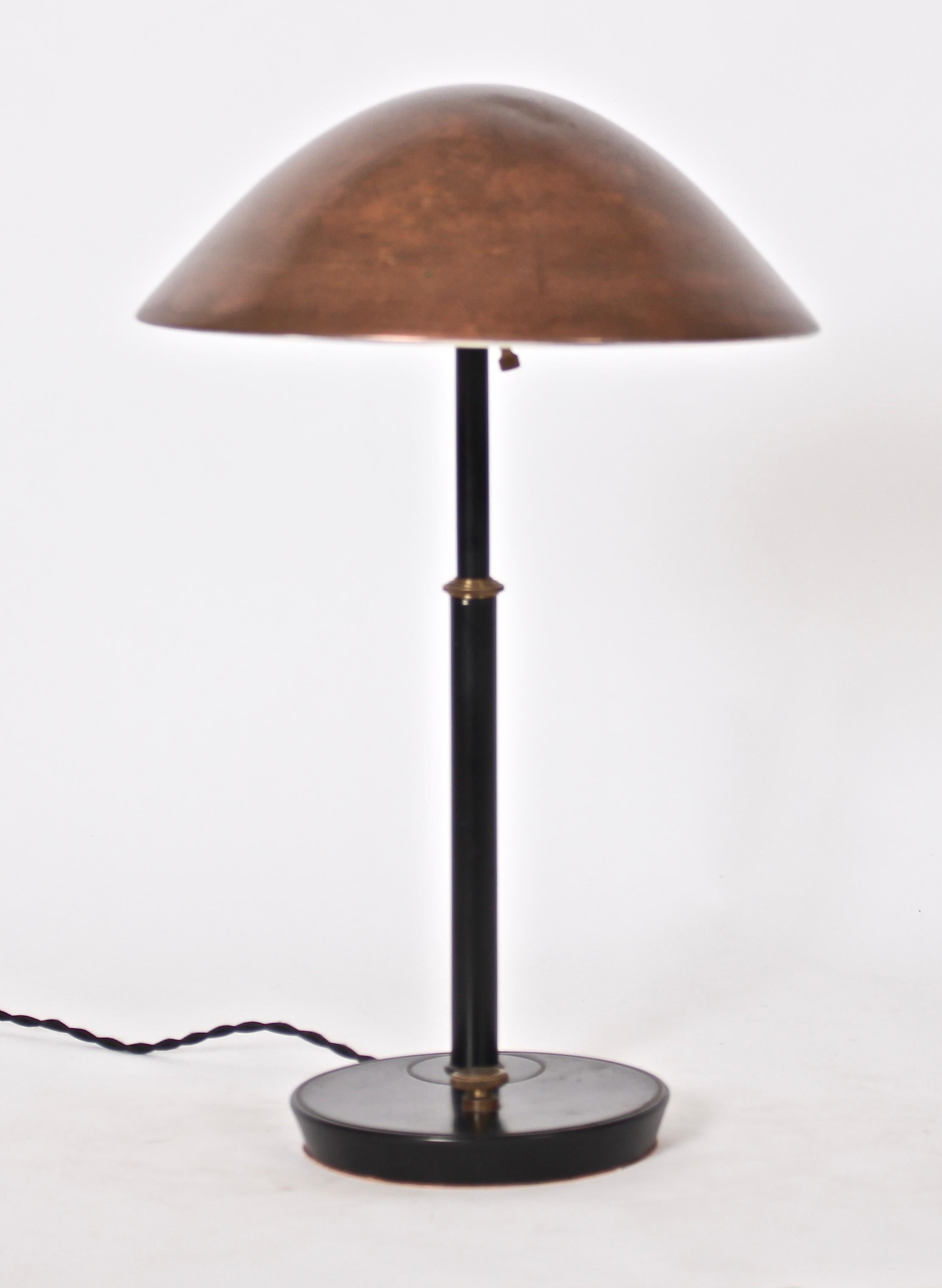 American Black Enameled Desk Lamp with Copper Shade, circa 1950