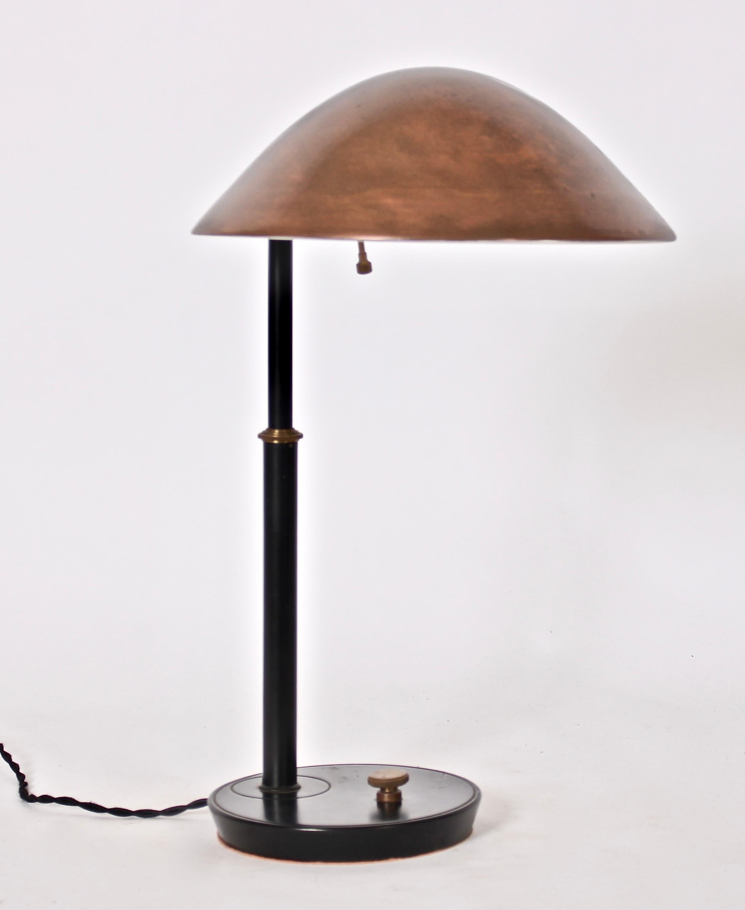 Black Enameled Desk Lamp with Copper Shade, circa 1950 In Good Condition In Bainbridge, NY
