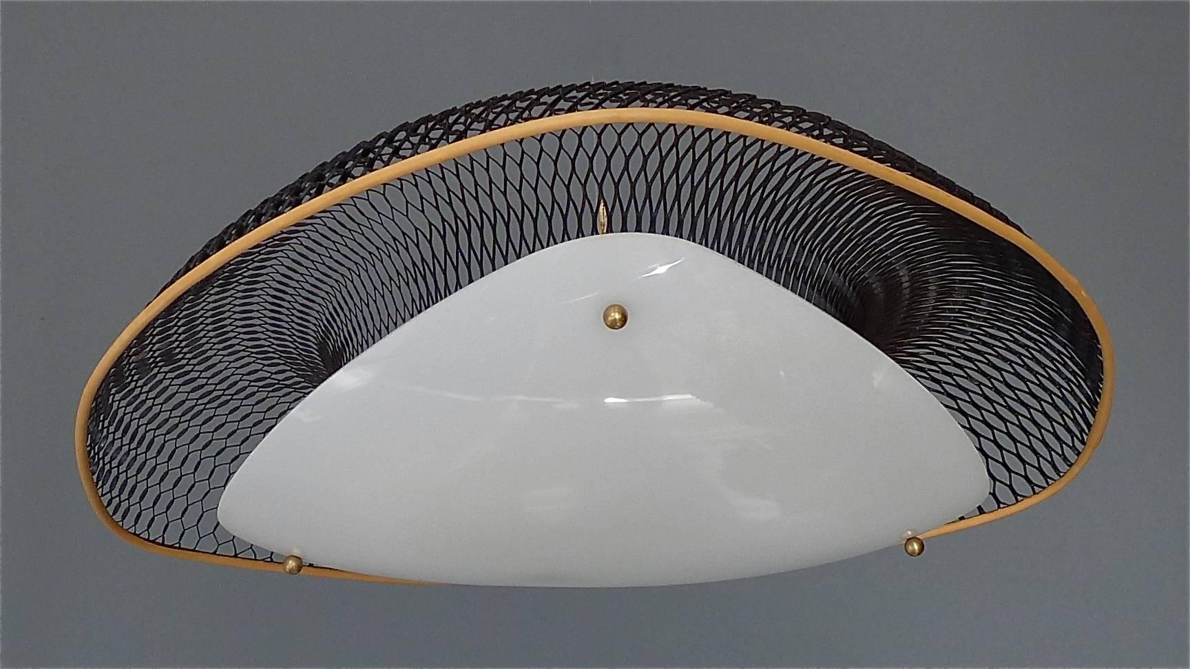 Black Enameled Metal White Plastic Flush Mount Mategot Biny Sarfatti Style 1950s In Good Condition In Nierstein am Rhein, DE