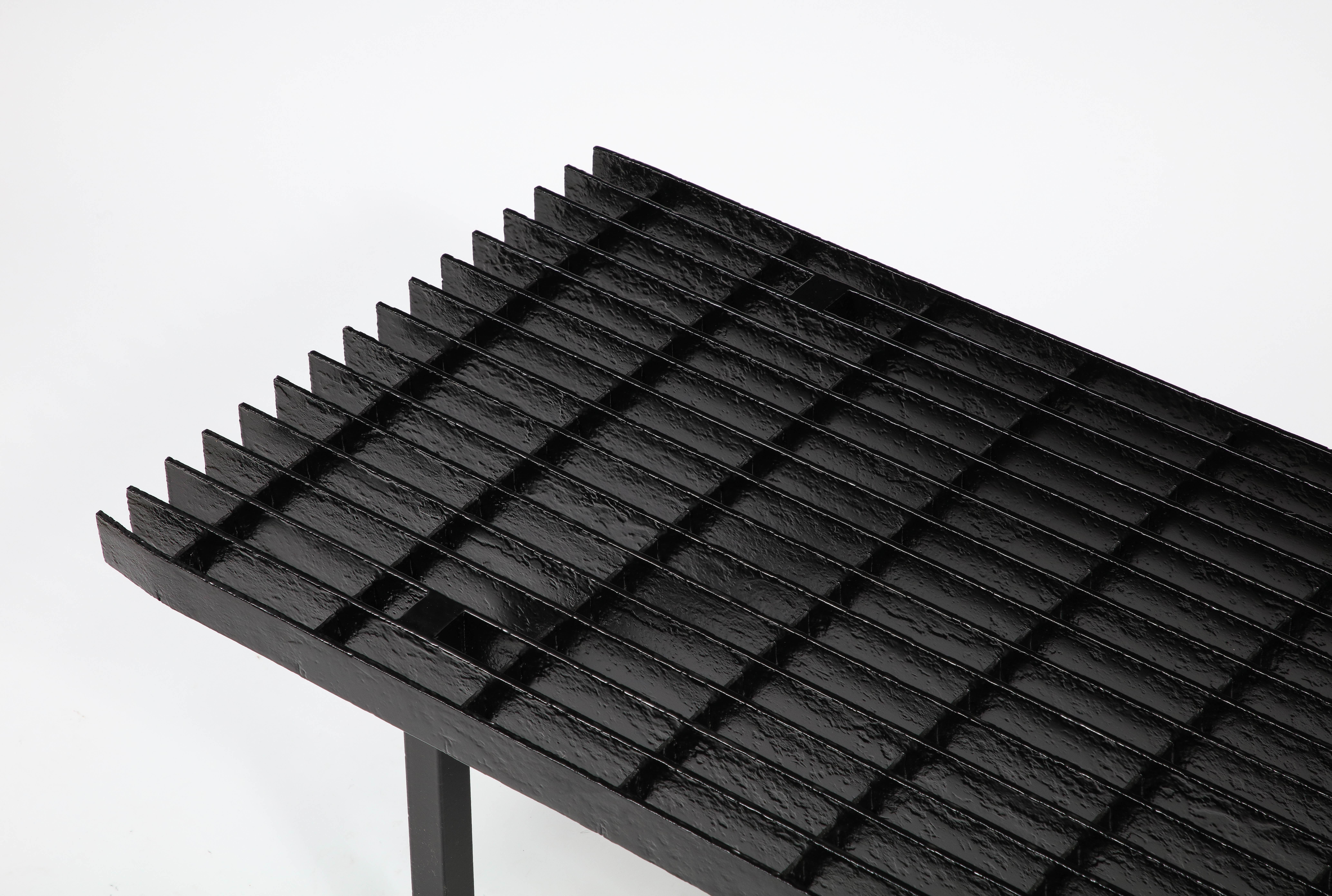 American Black Enameled Steel Slat Bench or Low Coffee Table, USA 1970's For Sale