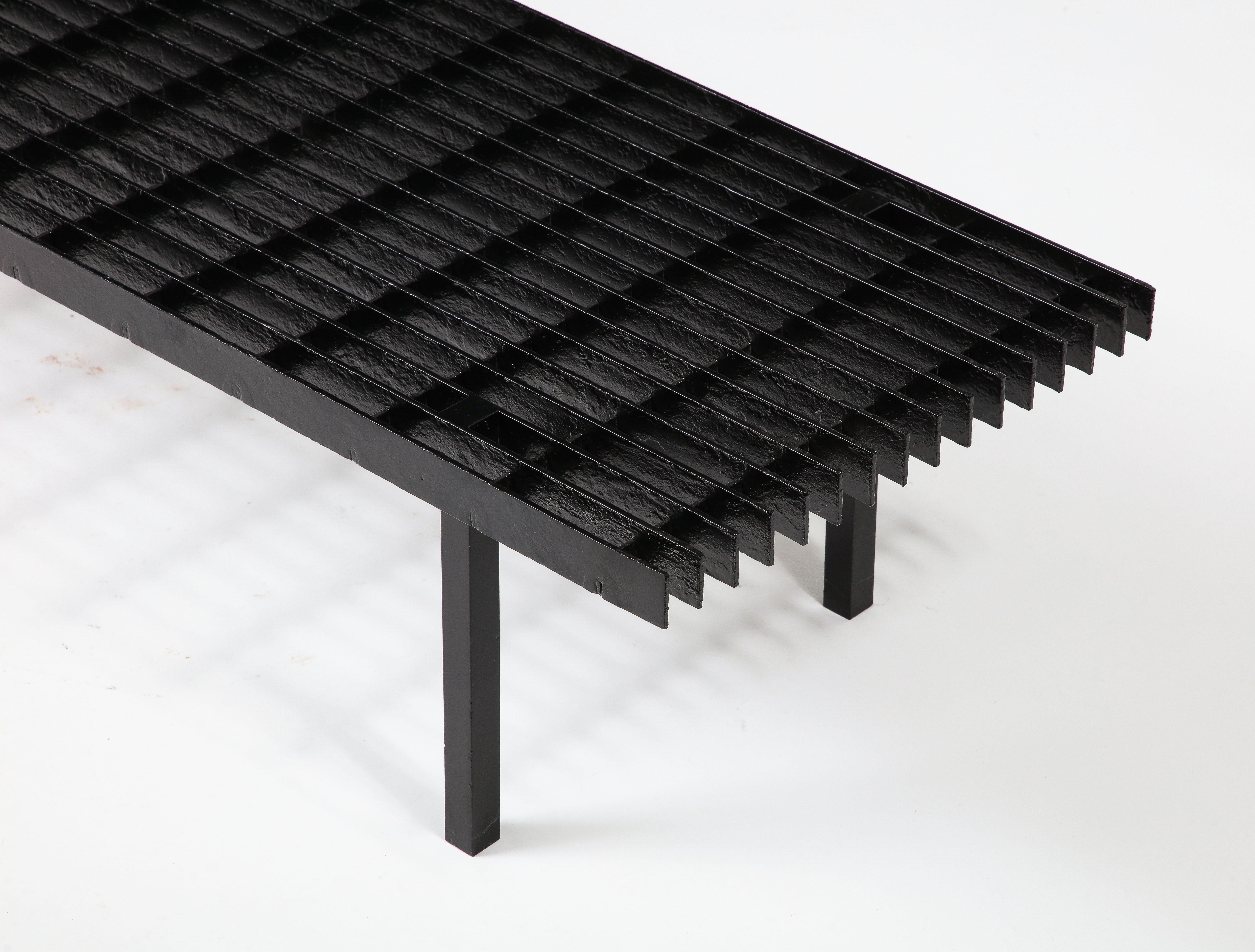 20th Century Black Enameled Steel Slat Bench or Low Coffee Table, USA 1970's For Sale