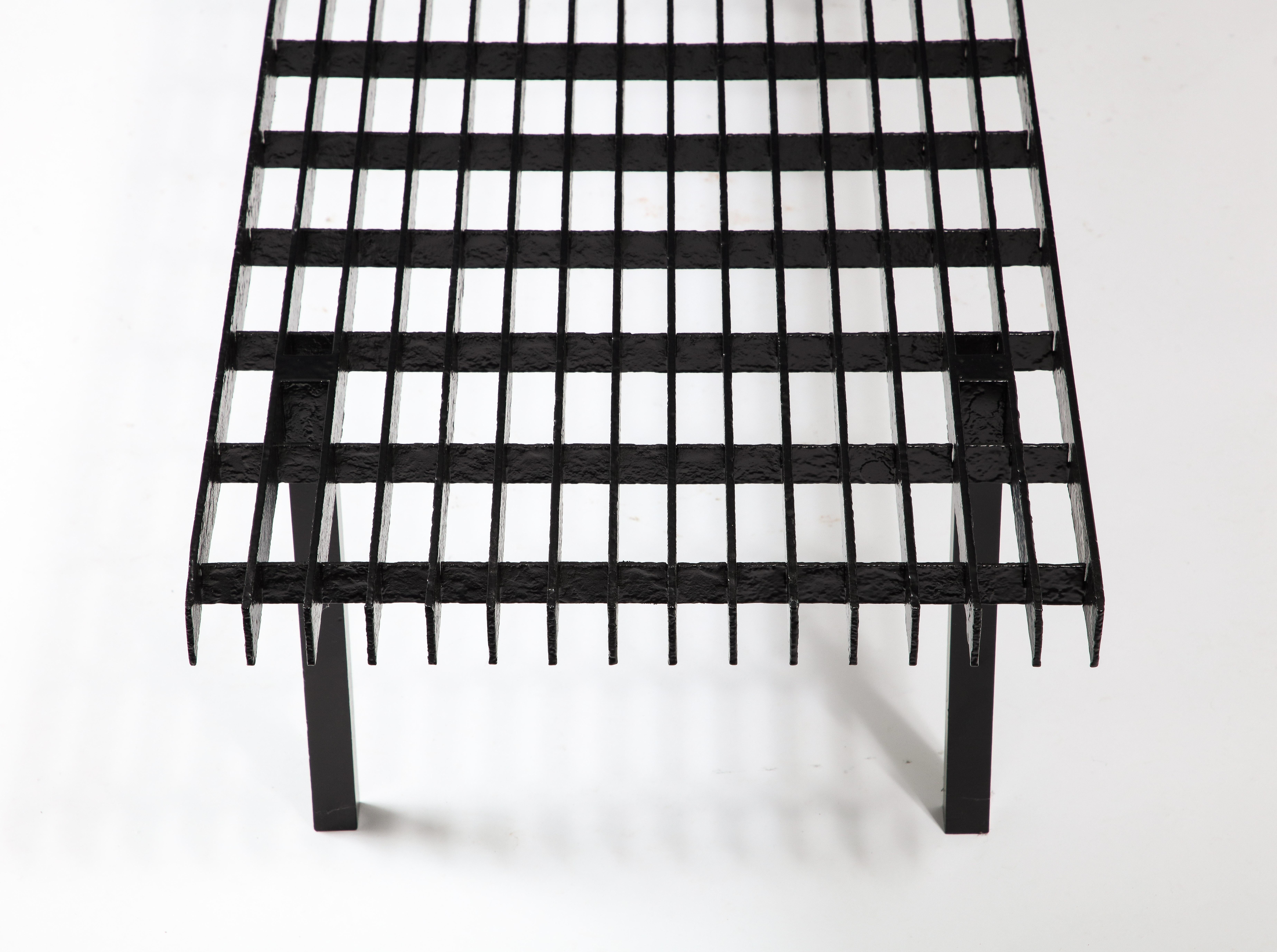 Black Enameled Steel Slat Bench or Low Coffee Table, USA 1970's For Sale 1