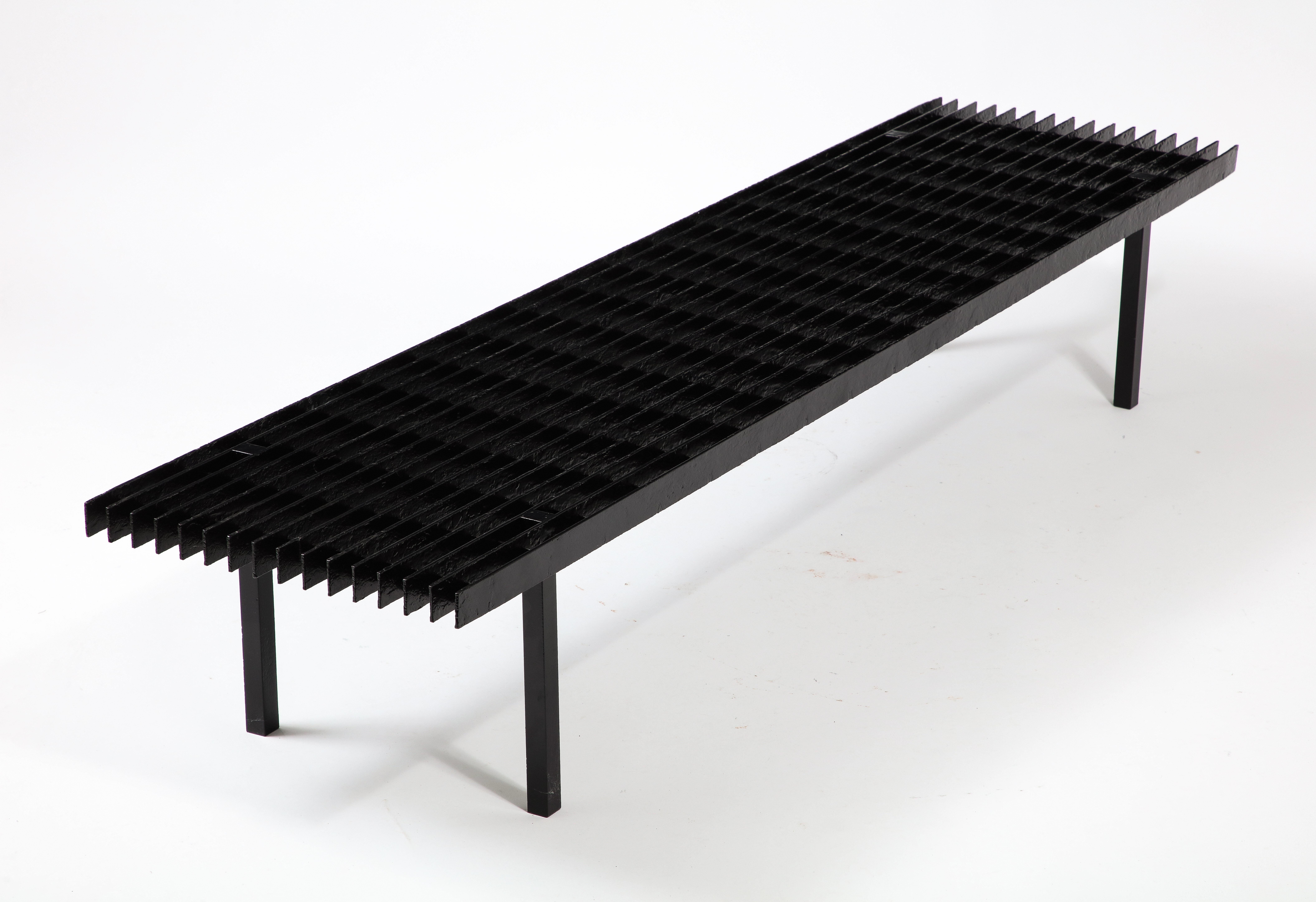 Black Enameled Steel Slat Bench or Low Coffee Table, USA 1970's For Sale 2