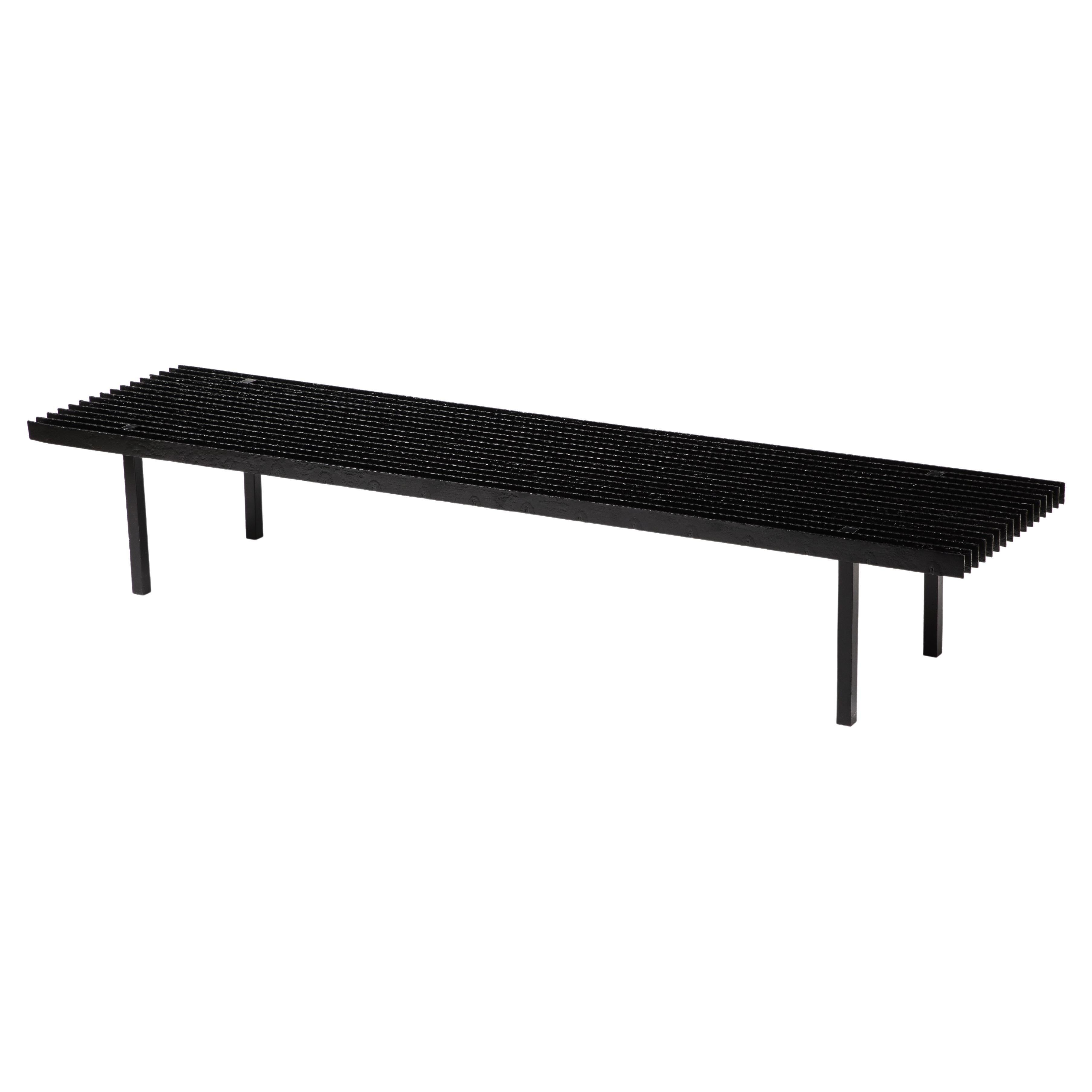 Mid-Century Modern Black Enameled Steel Slat Bench or Low Coffee Table, USA 1970's For Sale