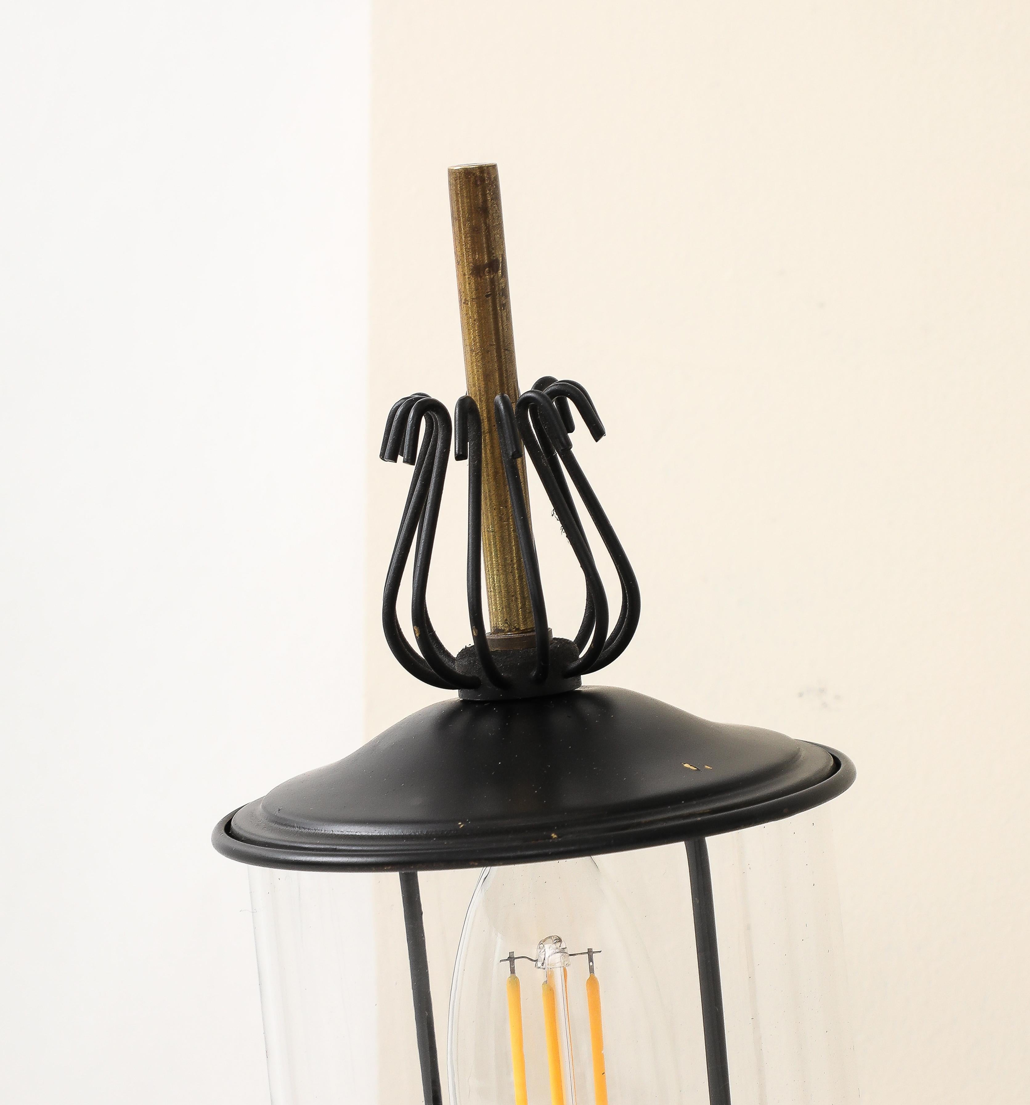 Black Enameled Steel, Tole, Brass and Glass Sconces by Lunel - France 1960's For Sale 6