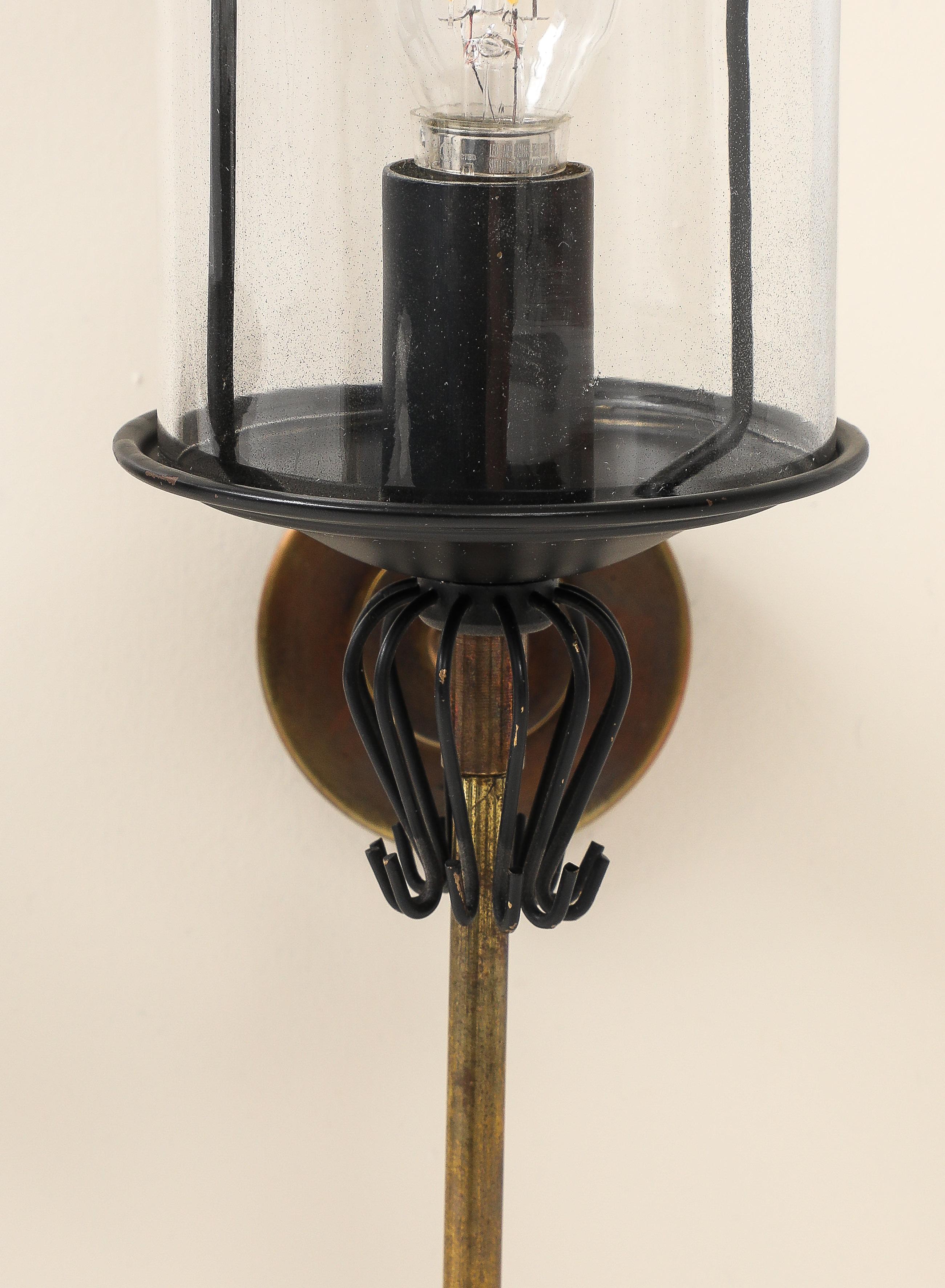 Black Enameled Steel, Tole, Brass and Glass Sconces by Lunel - France 1960's For Sale 4