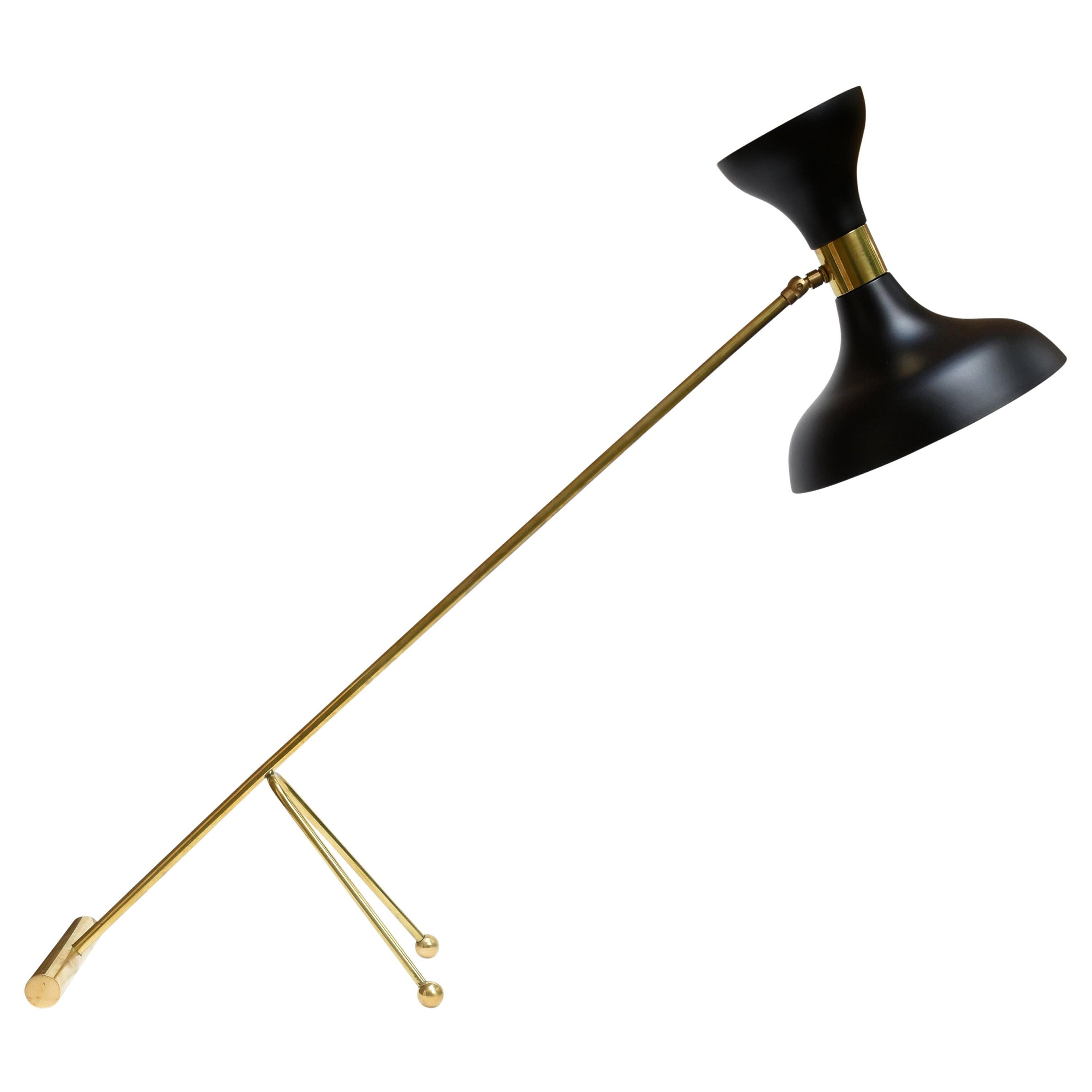 Black Enamelled movable Metal Shade on Brass Up and Down Desk Lamp, Italian, 60s