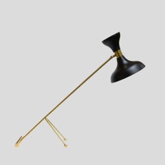 Black Enamelled Movable Metal Shade on Brass Up and Down Desk Lamp, Italian, 60s