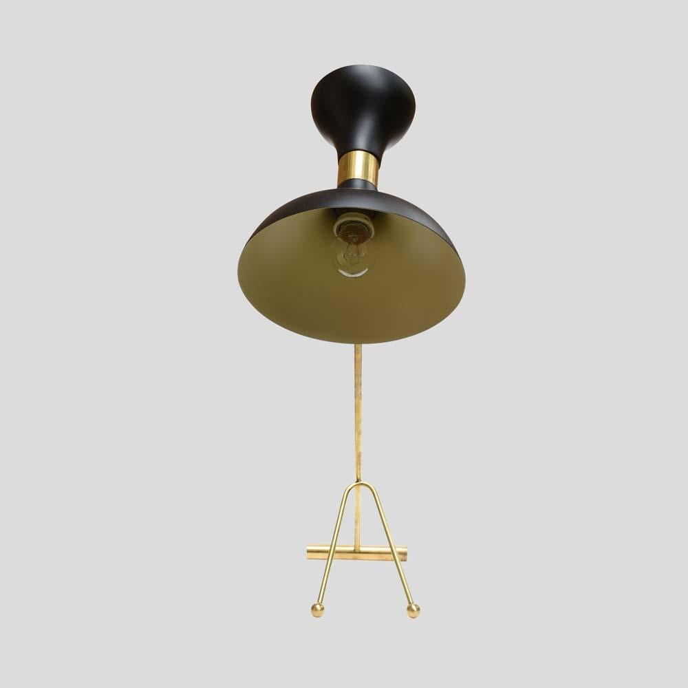 Black Enamelled Movable Metal Shade on Brass Up and Down Desk Lamp, Italian, 60s For Sale 1