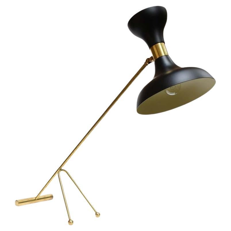 Black Enamelled Movable Metal Shade on Brass Up and Down Desk Lamp, Italian, 60s For Sale