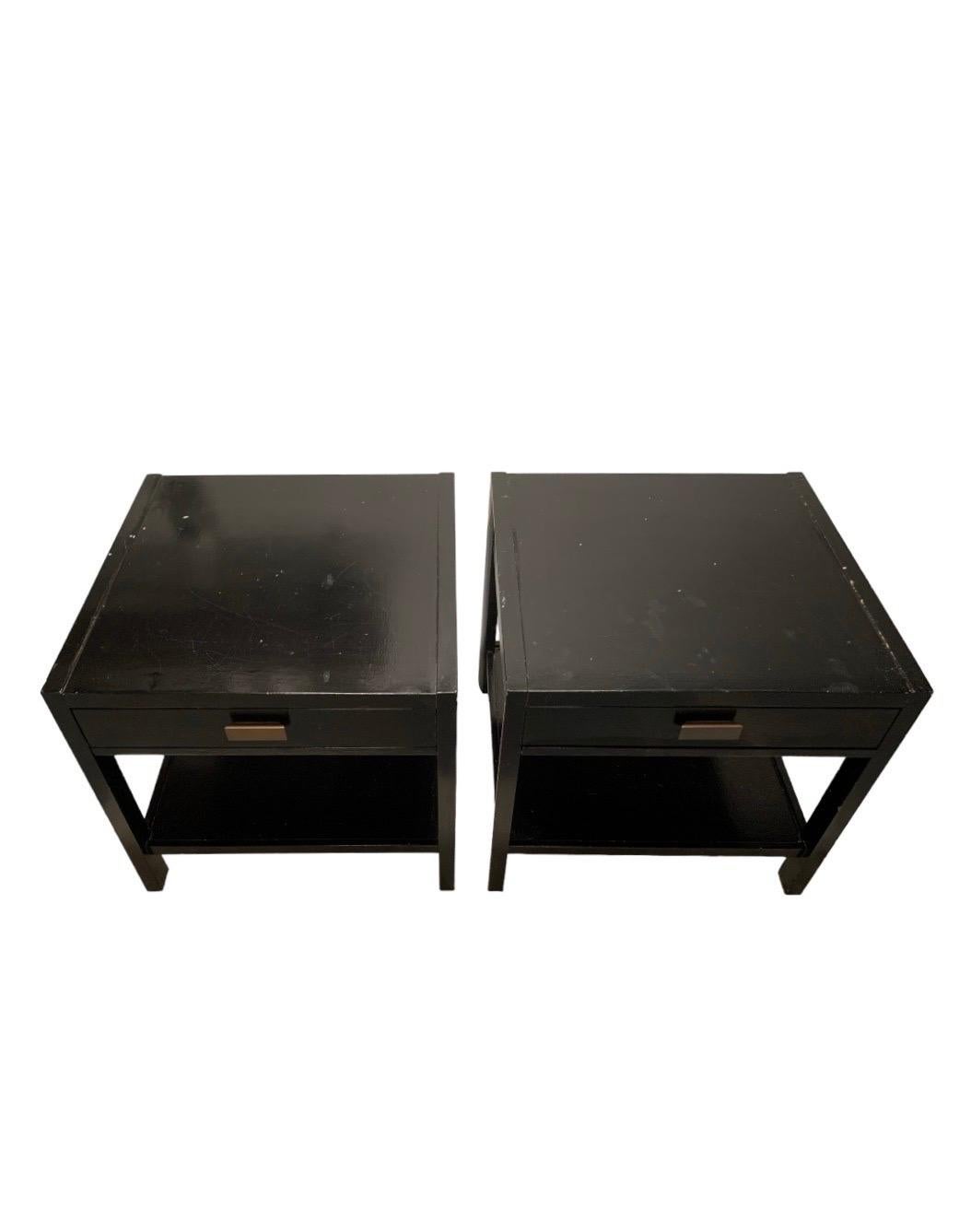 Mid-Century Modern Black End Table Nightstands in the Style of Paul McCobb, a Pair